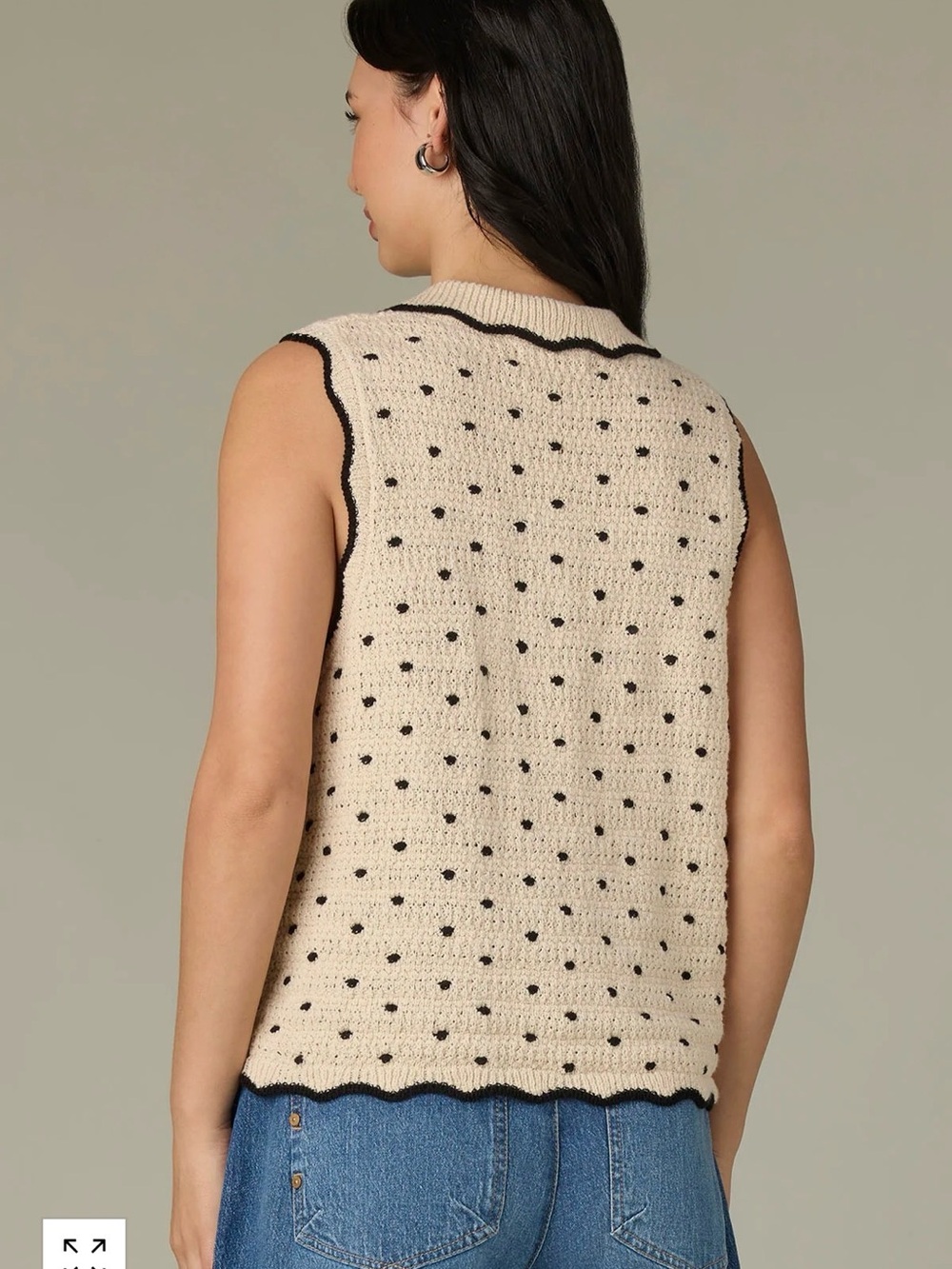 Wit & Wisdom Cream Knit Sleeveless Polka Dot Tank with Black Trim - Picture 4 of 9